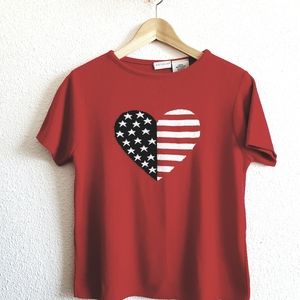 #Patriotic Flag Heart Women  Red  Shortsleeve Top White Stag